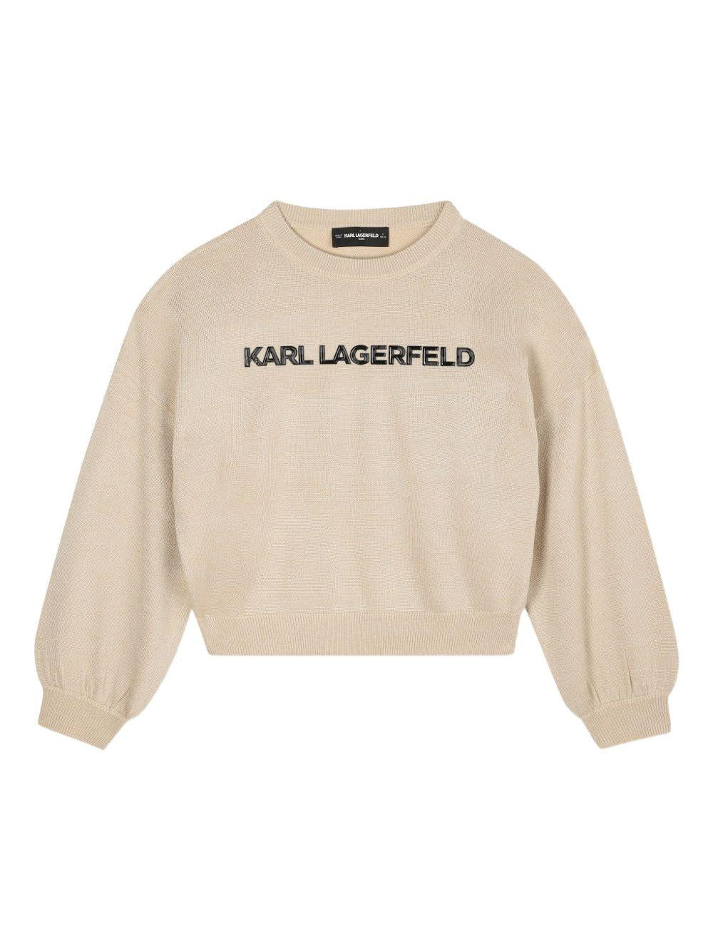 Maglione per bambina Karl Lagerfeld Kids beige con applicazione - Rubino Kids