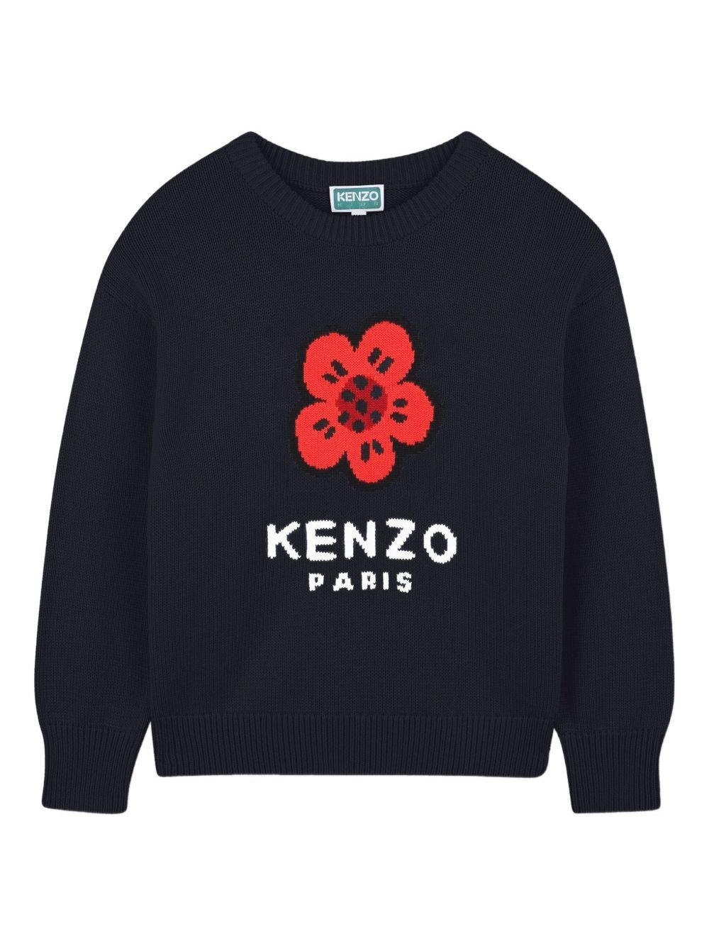 Maglione per bambina Kenzo Kids blu con Boke Flower jacquard - Rubino Kids