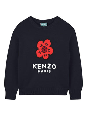 Maglione per bambina Kenzo Kids blu con Boke Flower jacquard