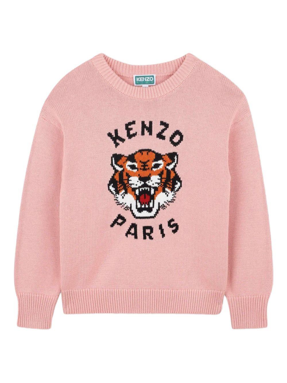 Maglione per bambina Kenzo Kids rosa con motivo Tiger Head - Rubino Kids