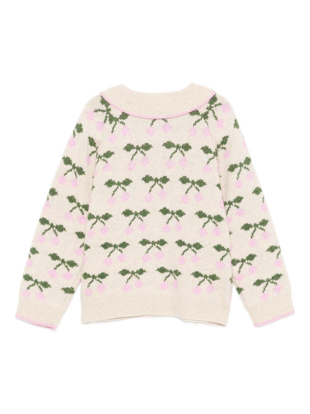 Maglione per bambina Konges Sløjd beige con ricamo ciliegie - Rubino Kids