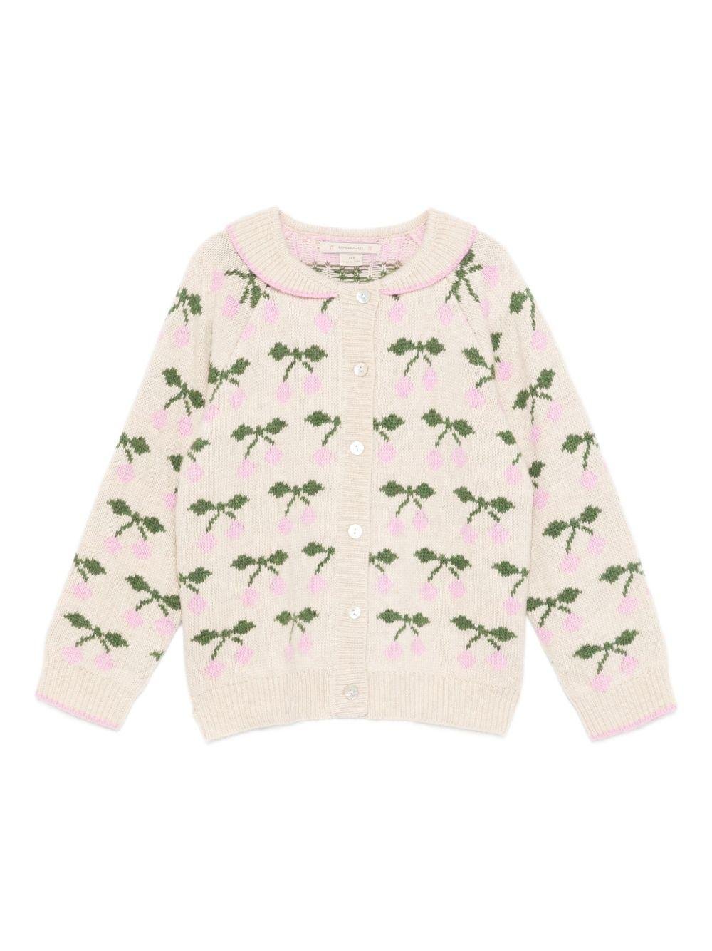 Maglione per bambina Konges Sløjd beige con ricamo ciliegie - Rubino Kids