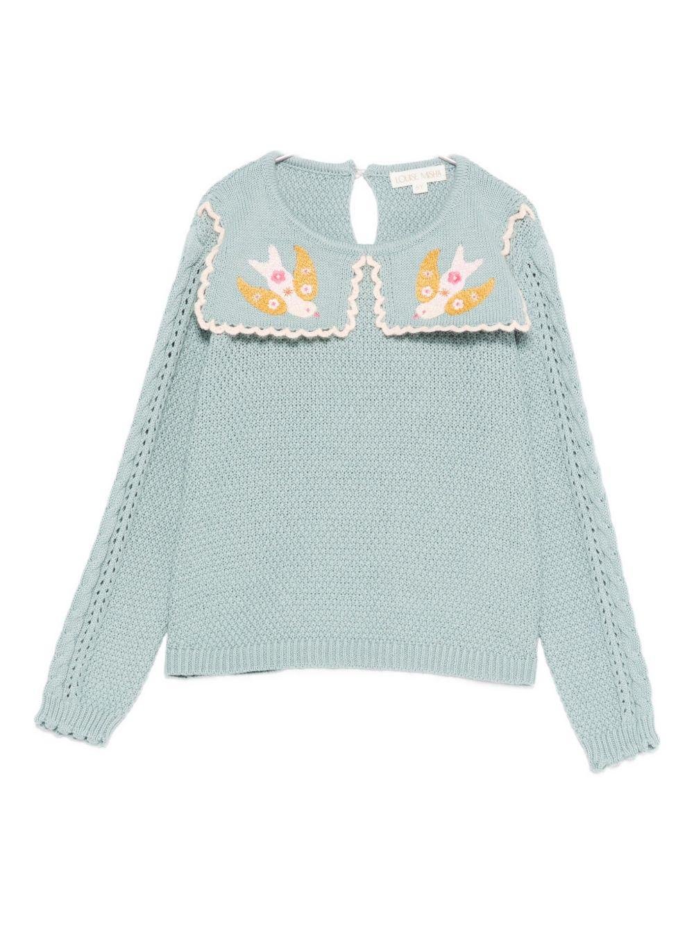 Maglione per bambina Louise Misha azzurro con colletto ricamato - Rubino Kids