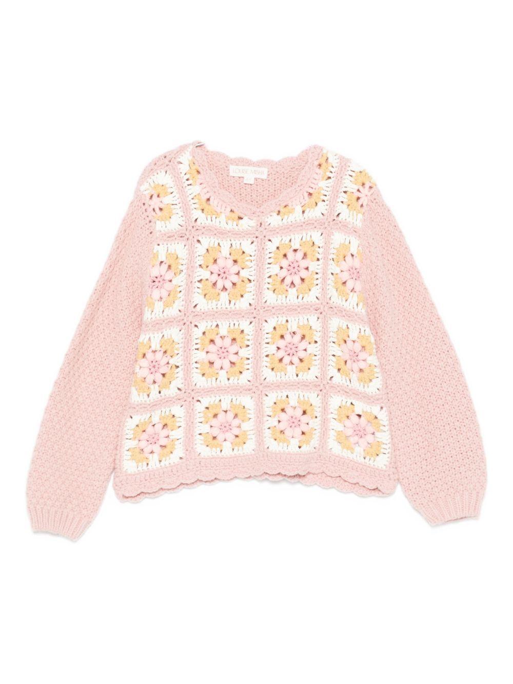 Maglione per bambina Louise Misha rosa con pannelli all'uncinetto - Rubino Kids