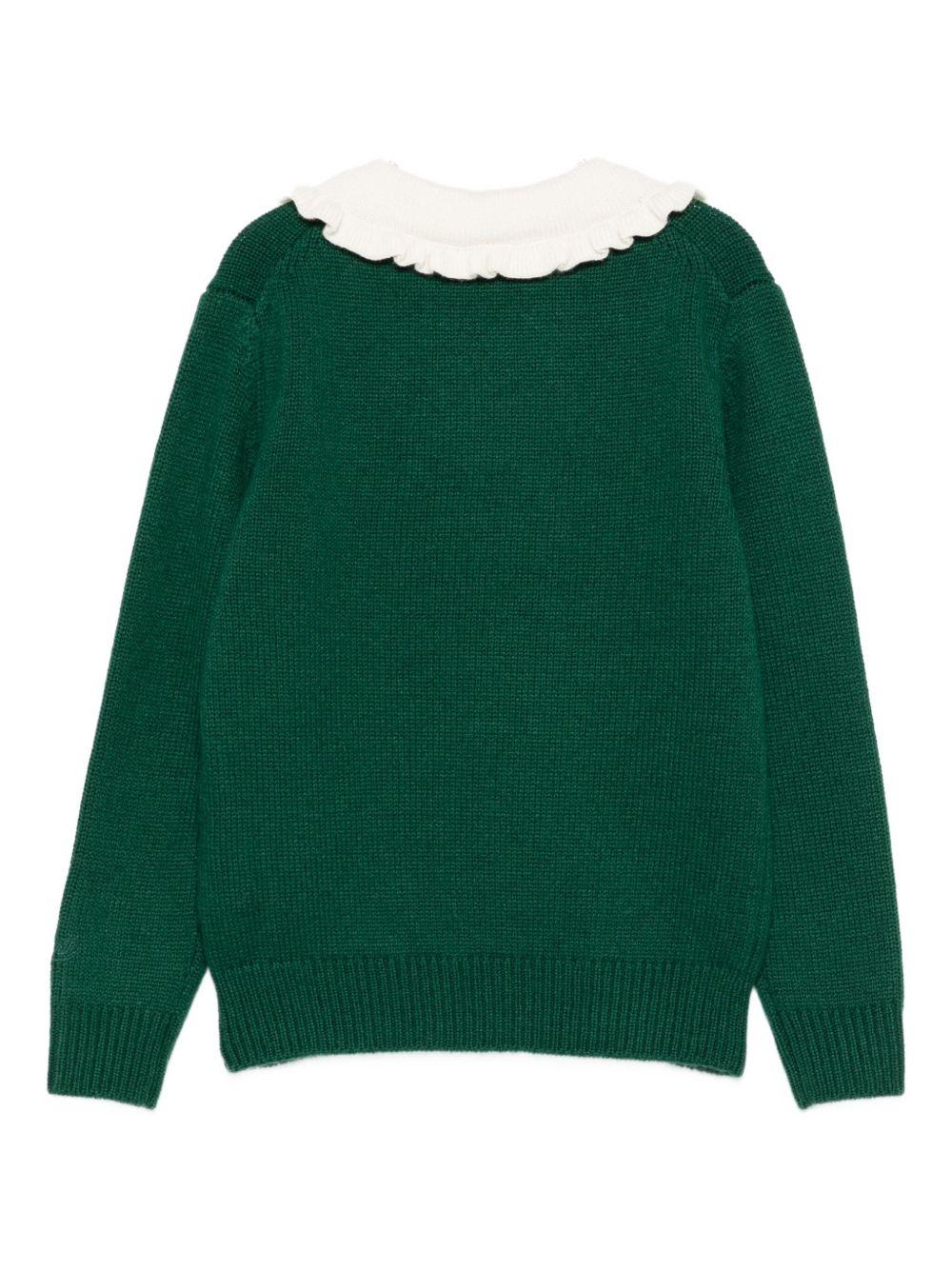 Maglione per bambina MC2 Saint Barth Kids verde con scritta ricamata sul davanti "Merry Christmas" - Rubino Kids