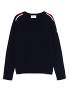 Maglione per bambina Moncler Enfant blu notte in lana vergine con toppa con logo - Rubino Kids