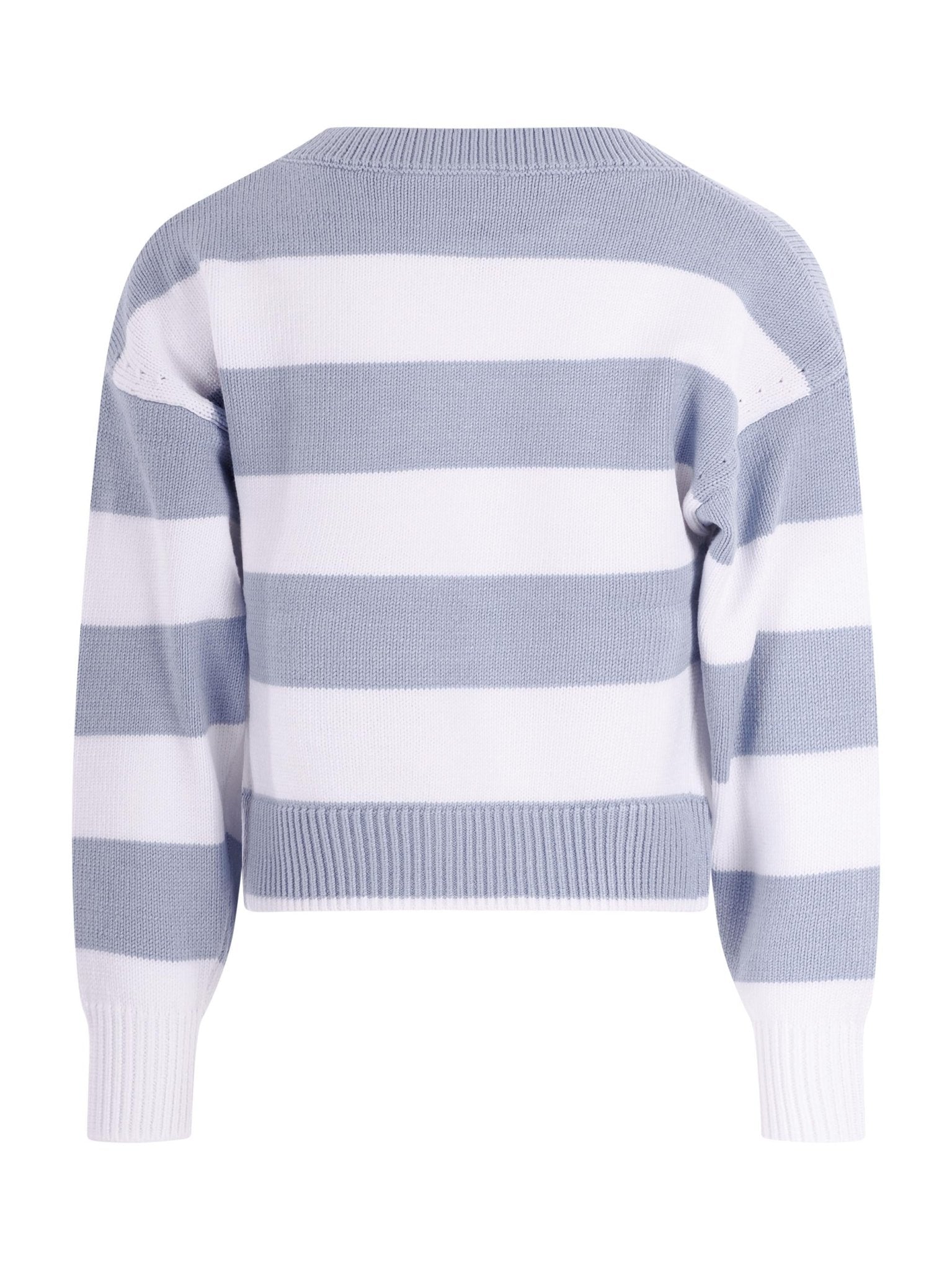 Maglione per bambina Monnalisa azzurro a righe con stampa grafica sul davanti - Rubino Kids