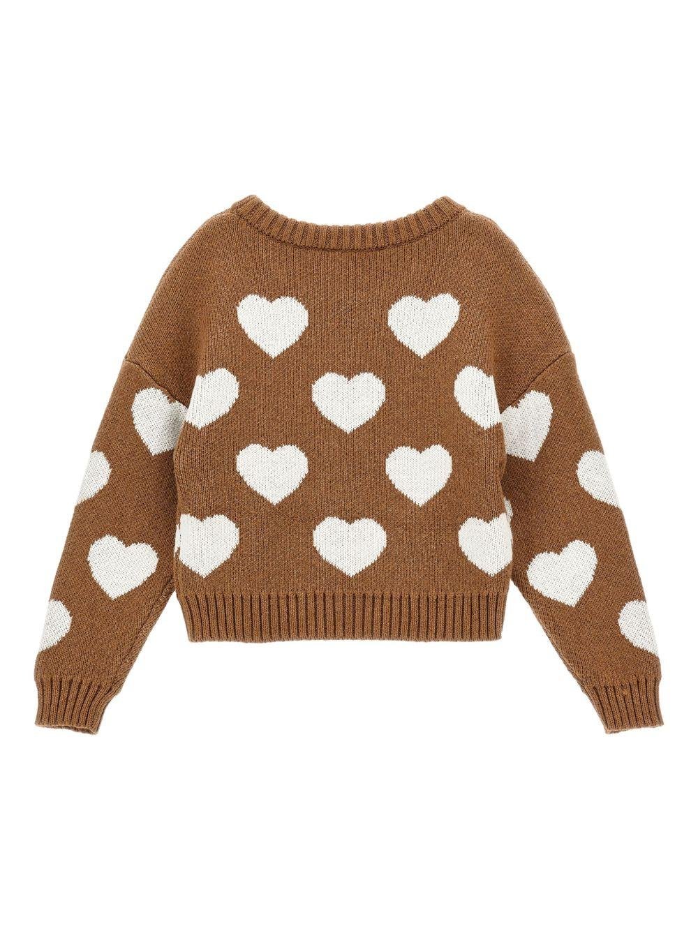 Maglione per bambina Monnalisa marrone con motivo a cuori - Rubino Kids