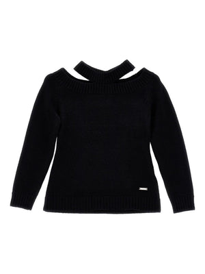 Maglione per bambina Monnalisa nero con scollo all'americana