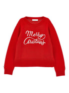 Maglione per bambina Monnalisa rosso con ricamo con ricamo Merry Christmas - Rubino Kids