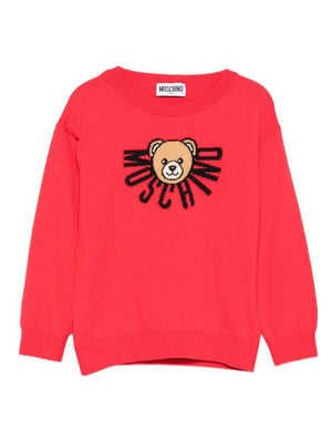 Maglione per bambina Moschino Kids rosso con ricamo Teddy Bear