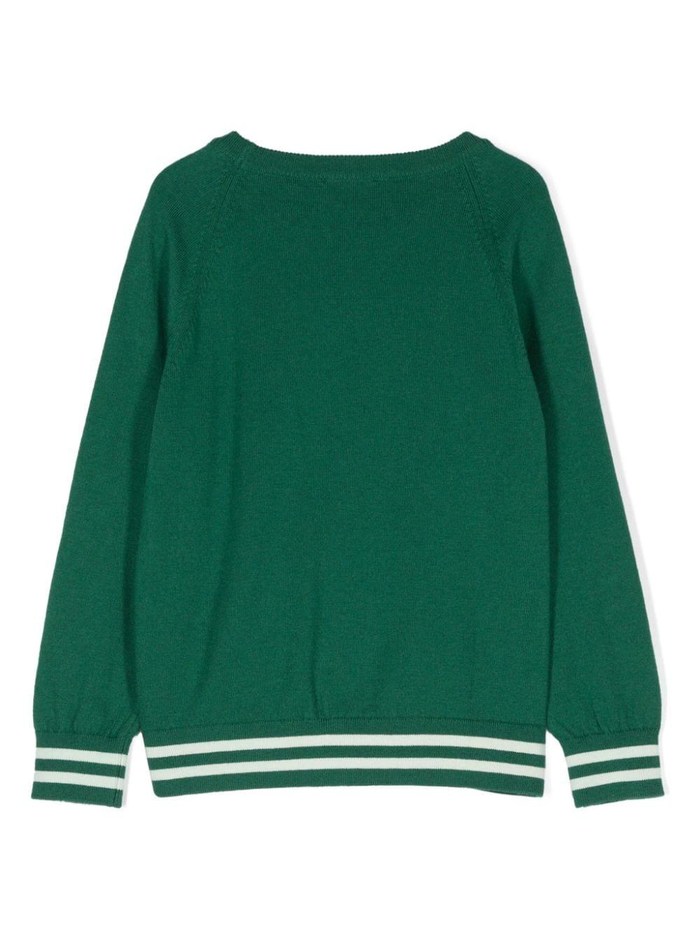 Maglione per bambina Moschino Kids verde con logo intarsiato e ricamo Teddy Bear - Rubino Kids