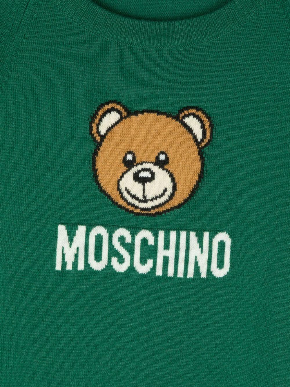 Maglione per bambina Moschino Kids verde con logo intarsiato e ricamo Teddy Bear - Rubino Kids