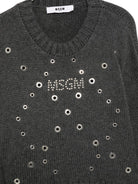 Maglione per bambina MSGM Kids grigio con decorazione occhielli - Rubino Kids