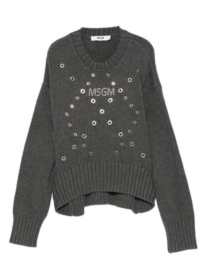 Maglione per bambina MSGM Kids grigio con decorazione occhielli
