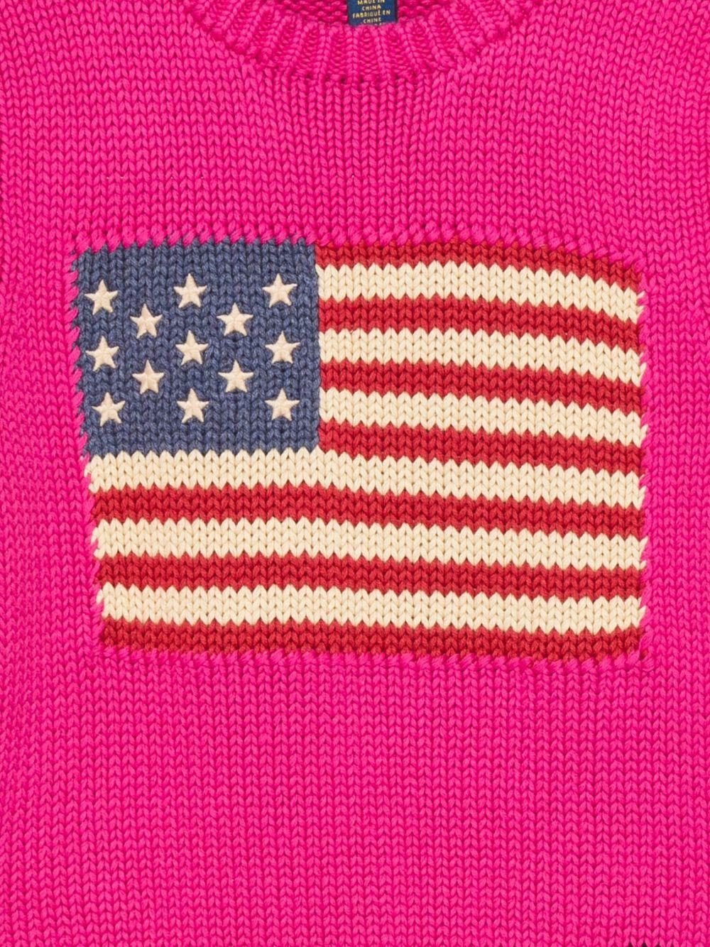 Maglione per bambina Polo Ralph Lauren Kids fucsia con motivo a bandiera - Rubino Kids