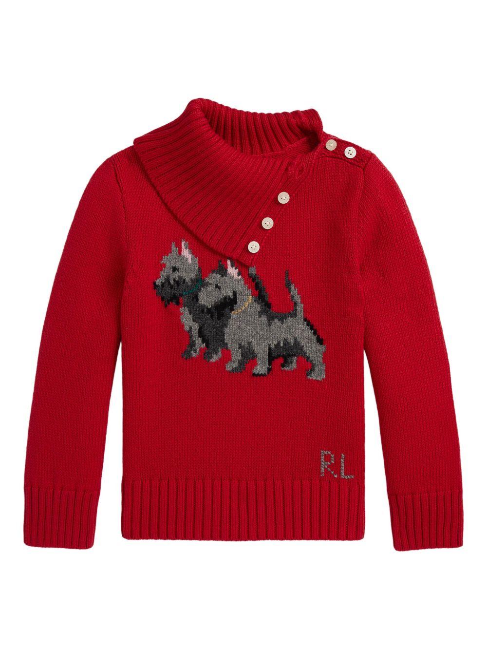 Maglione per bambina Polo Ralph Lauren Kids rosso con motivo con cane scozzese - Rubino Kids