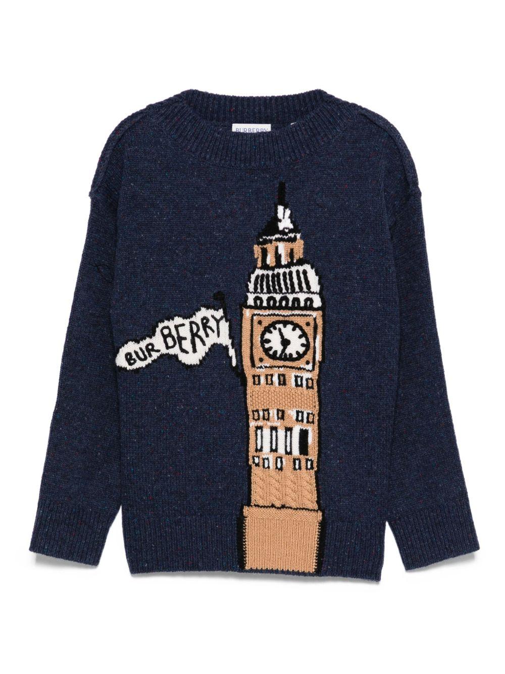 Maglione per bambino Burberry Kids blu con grafica Big Ben - Rubino Kids