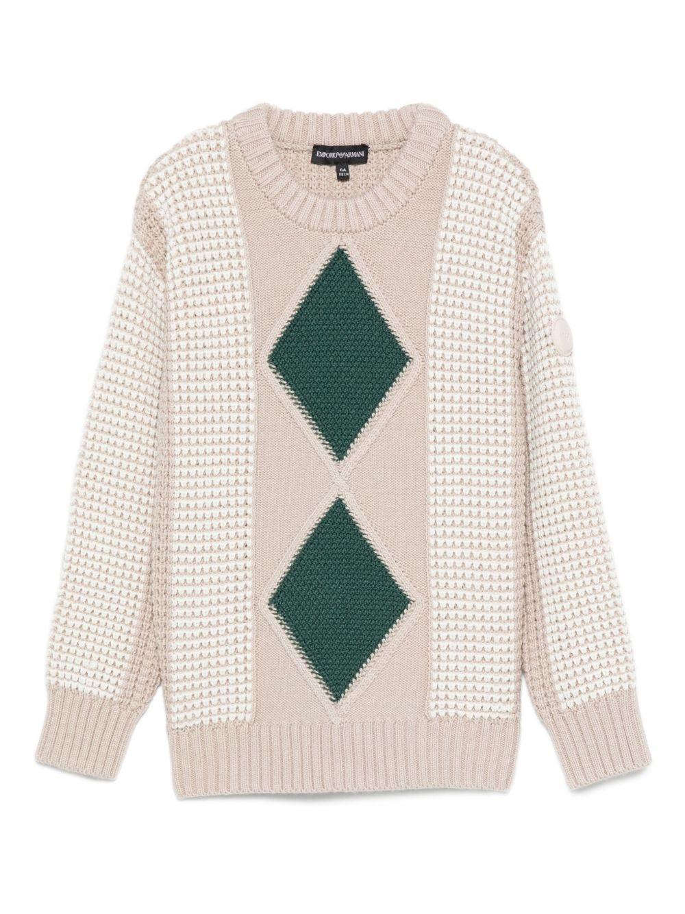 Maglione per bambino Emporio Armani Kids beige con motivo a rombi - Rubino Kids