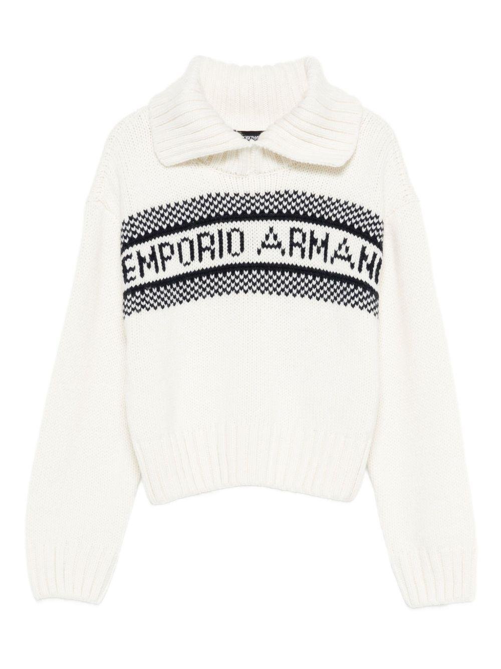 Maglione per bambino Emporio Armani Kids bianco con logo decorato - Rubino Kids