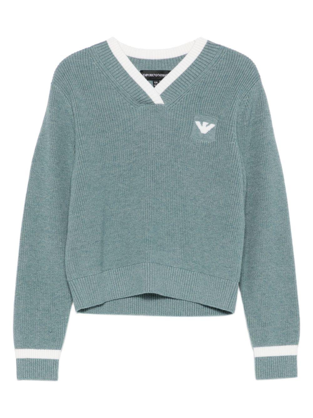 Maglione per bambino Emporio Armani Kids blu con logo - Rubino Kids