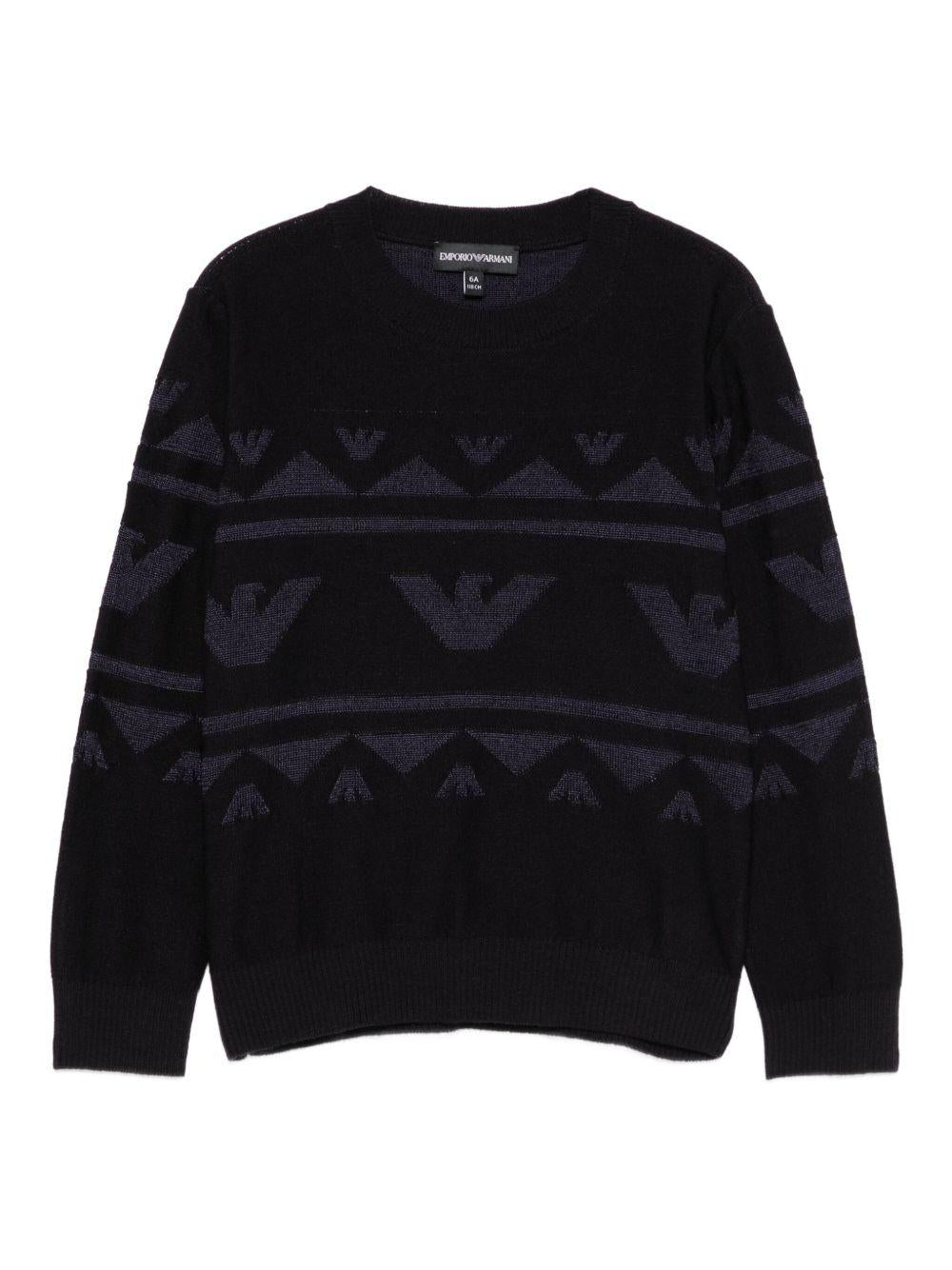 Maglione per bambino Emporio Armani Kids nero con logo aquila - Rubino Kids