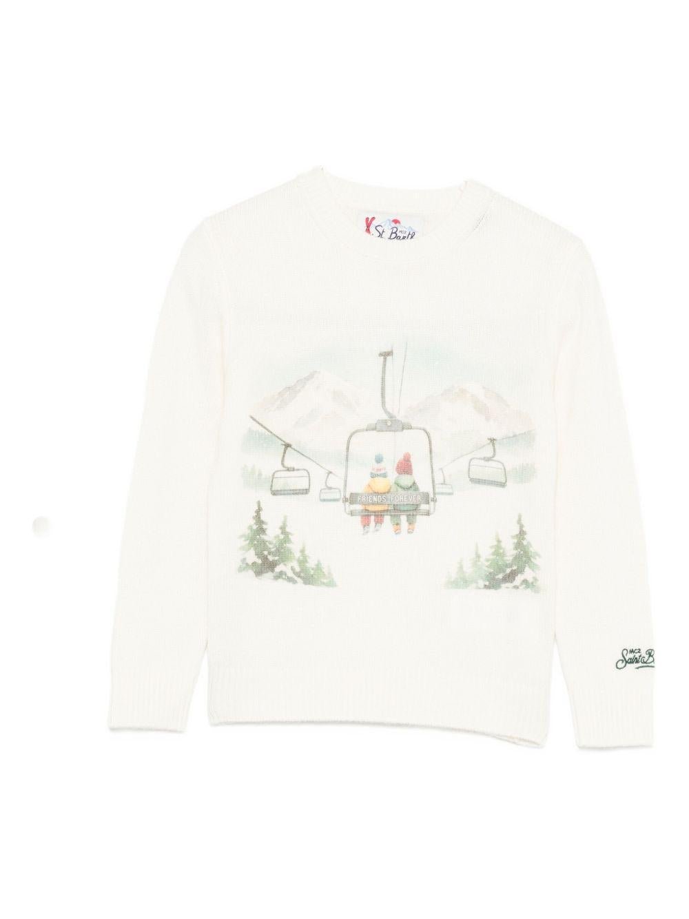 Maglione per bambino MC2 Saint Barth Kids bianco con stampa grafica "Friends forever" - Rubino Kids
