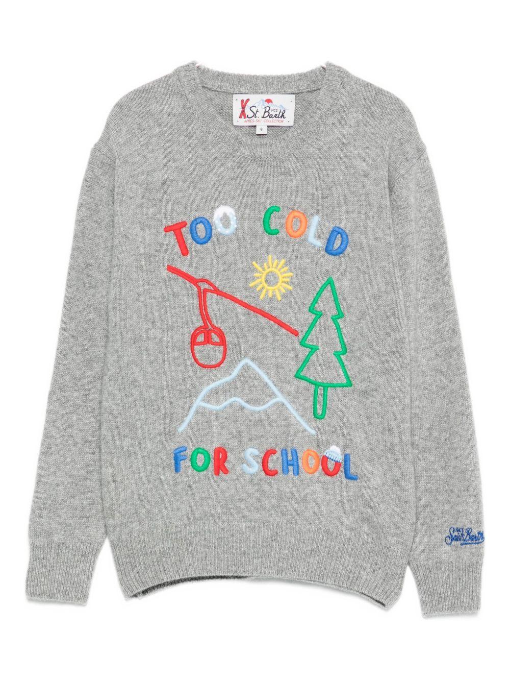Maglione per bambino MC2 Saint Barth Kids grigio con stampa "Too Cold For School" - Rubino Kids