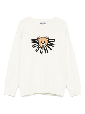 Maglione per bambino Moschino Kids bianco con logo Teddy Bear