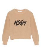 Maglione per bambino MSGM Kids beige con logo a contrasto sul davanti - Rubino Kids
