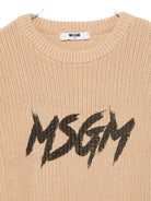 Maglione per bambino MSGM Kids beige con logo a contrasto sul davanti - Rubino Kids