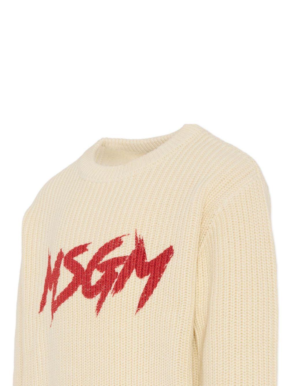 Maglione per bambino MSGM Kids bianco con logo a contrasto sul davanti - Rubino Kids