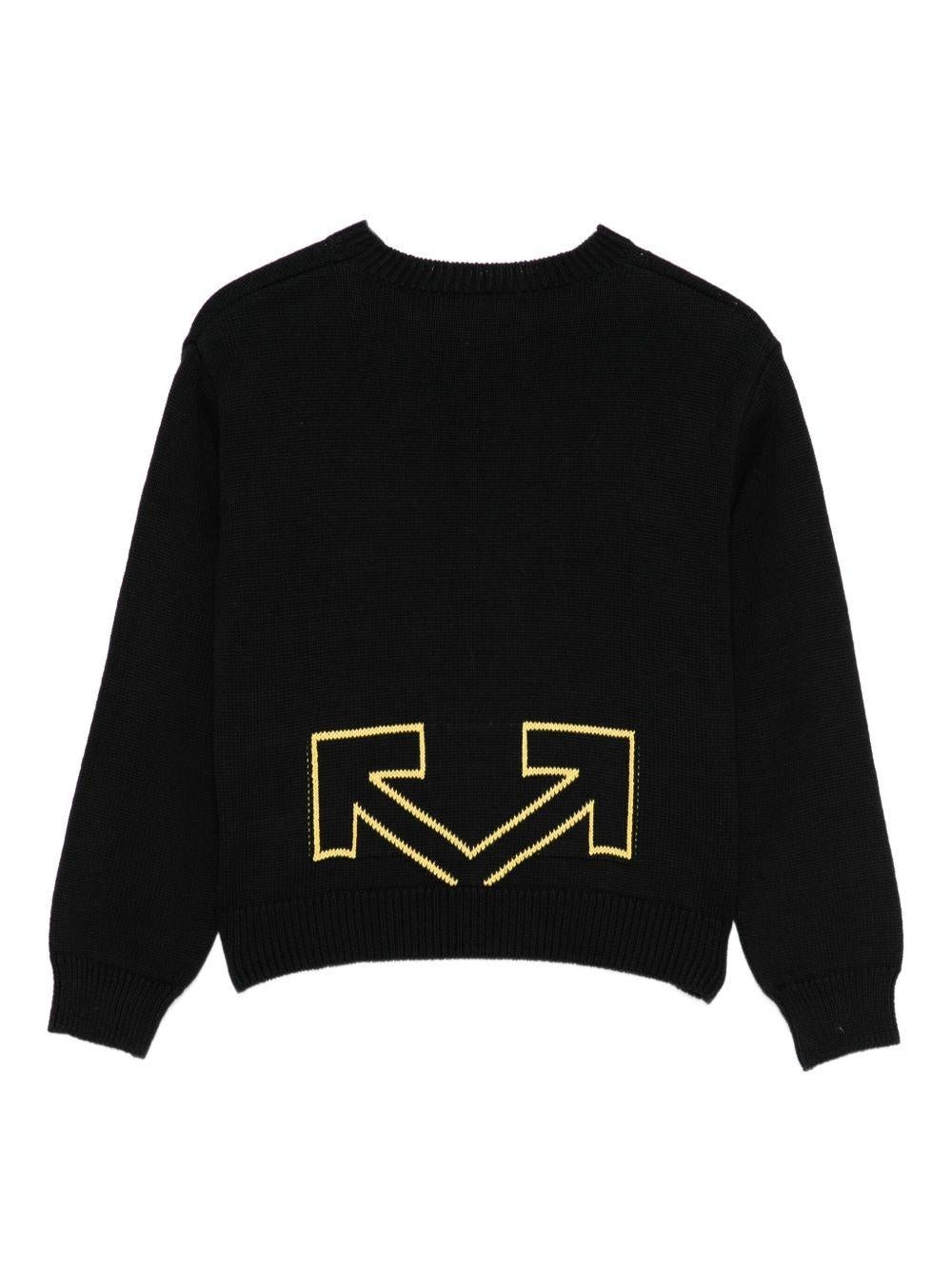Maglione per bambino Off - White nero con logo ricamato e orlo a coste - Rubino Kids
