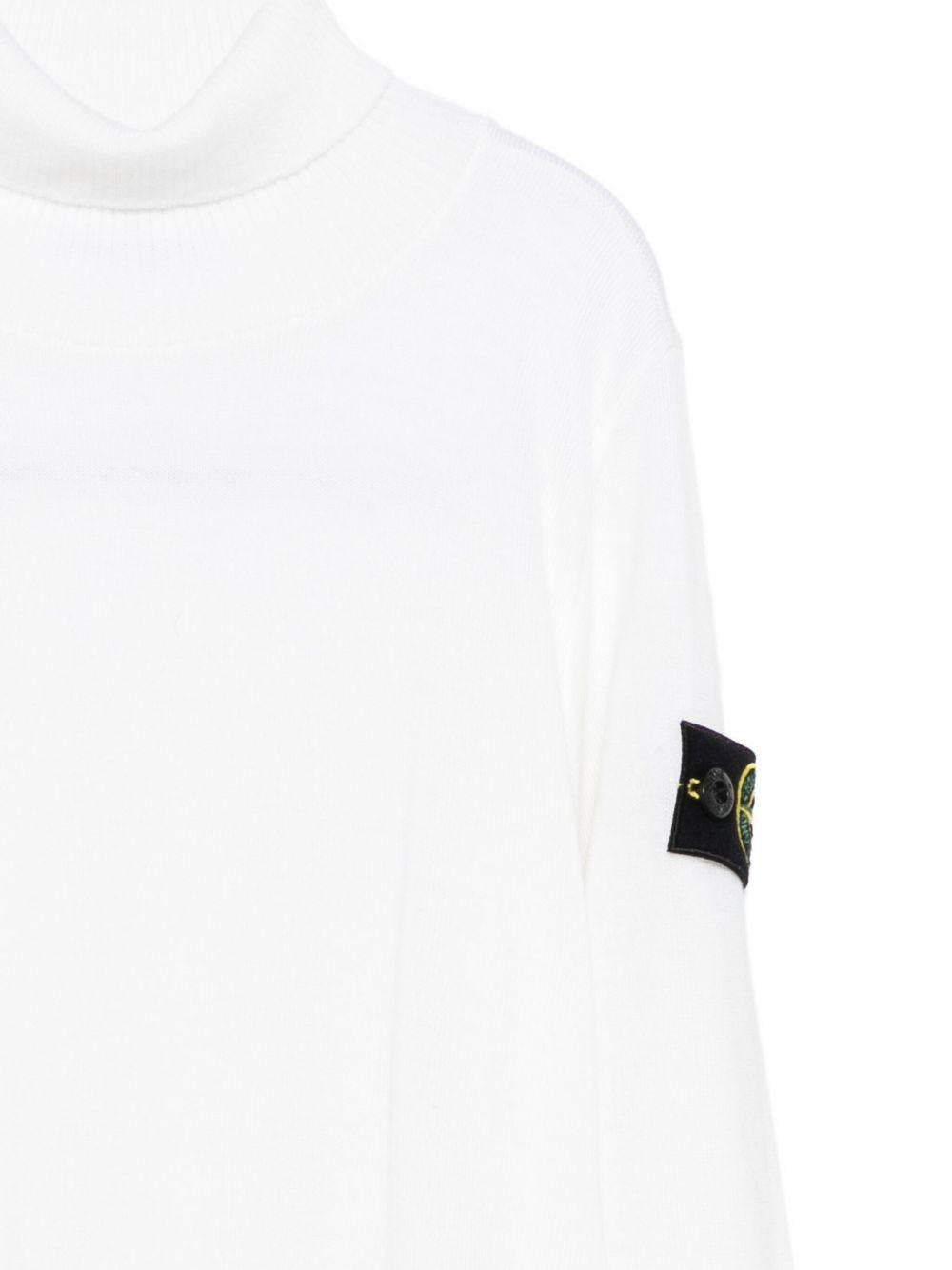 Maglione per bambino Stone Island Junior bianco a collo alto con logo e toppa - Rubino Kids