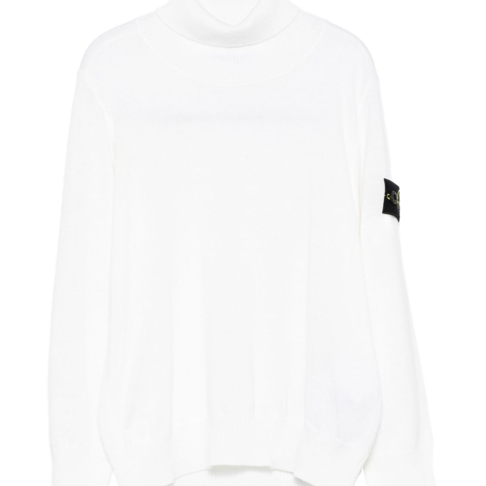 Maglione per bambino Stone Island Junior bianco a collo alto con logo e toppa - Rubino Kids