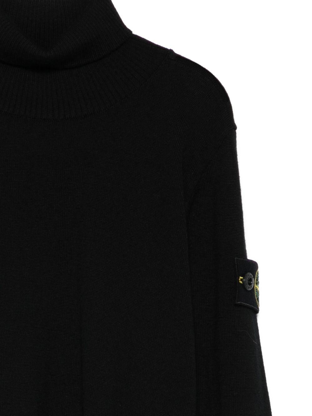 Maglione per bambino Stone Island Junior nero a collo alto con logo e toppa - Rubino Kids