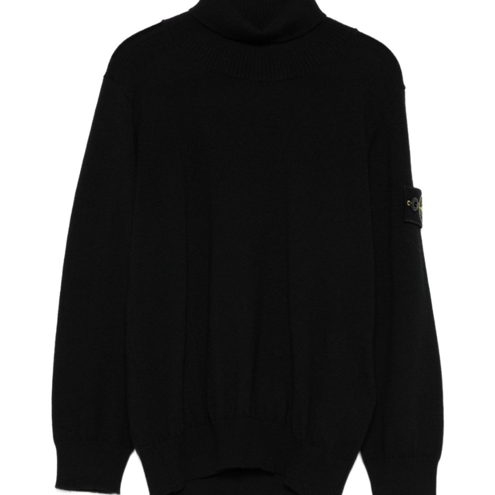 Maglione per bambino Stone Island Junior nero a collo alto con logo e toppa - Rubino Kids