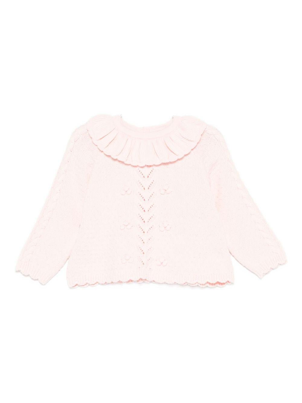 Maglione per neonata Louise Misha rosa con colletto arricciato - Rubino Kids