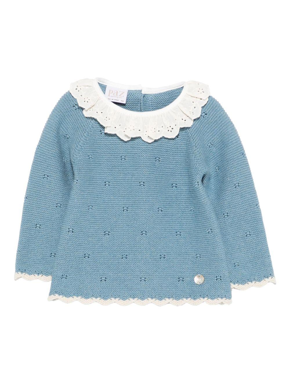 Maglione per neonata Paz Rodríguez blu con dettagli in pizzo - Rubino Kids