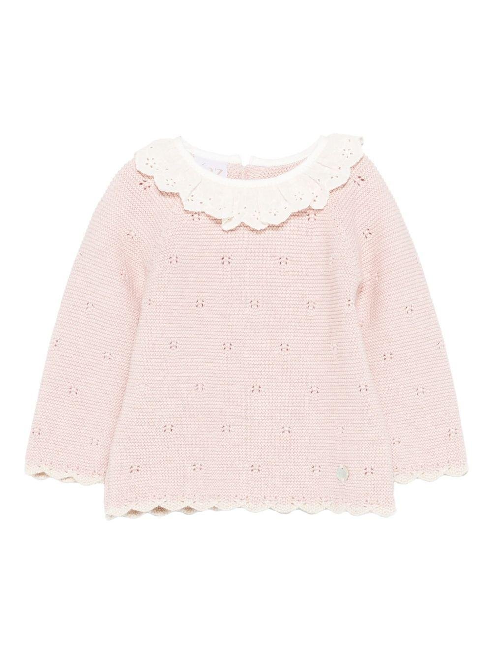Maglione per neonata Paz Rodríguez rosa con dettagli a occhiello - Rubino Kids