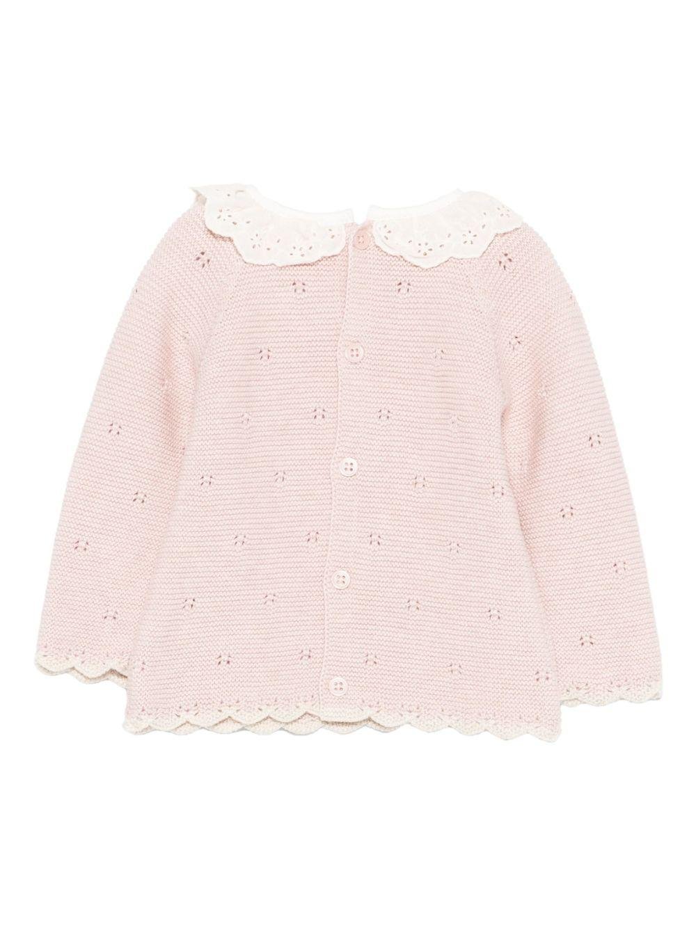 Maglione per neonata Paz Rodríguez rosa con dettagli a occhiello - Rubino Kids