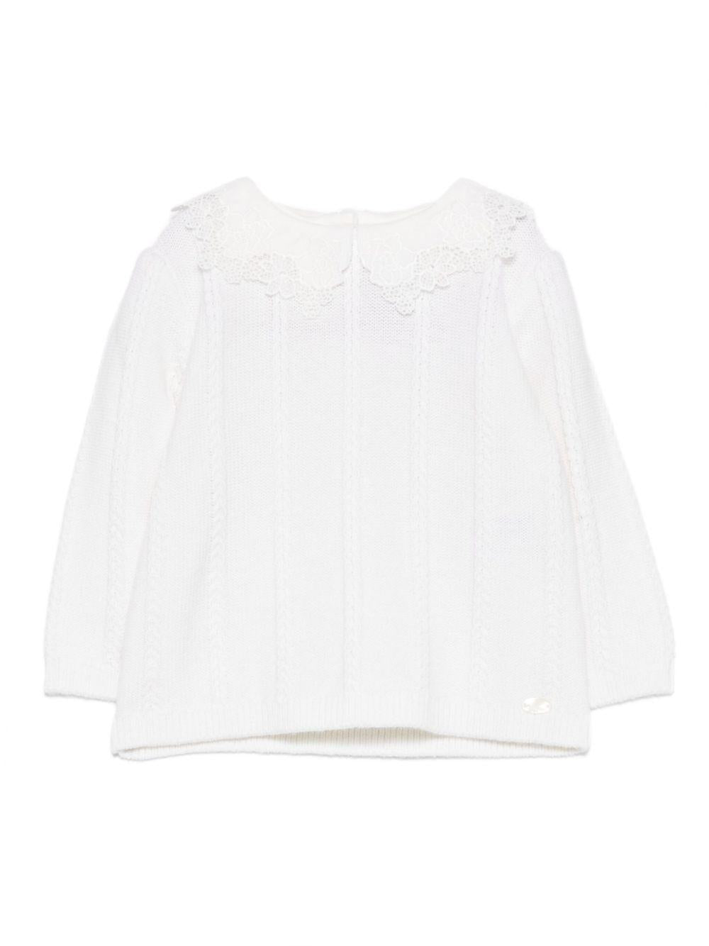 Maglione per neonata Tartine Et Chocolat bianco con colletto in pizzo - Rubino Kids