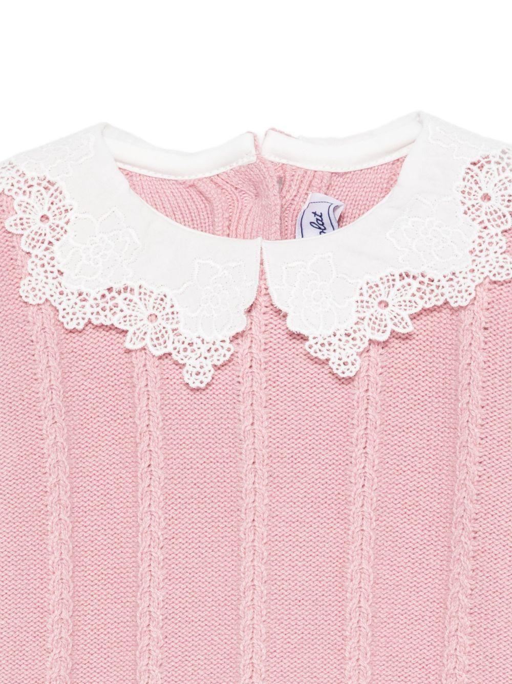 Maglione per neonata Tartine Et Chocolat rosa con colletto in pizzo - Rubino Kids