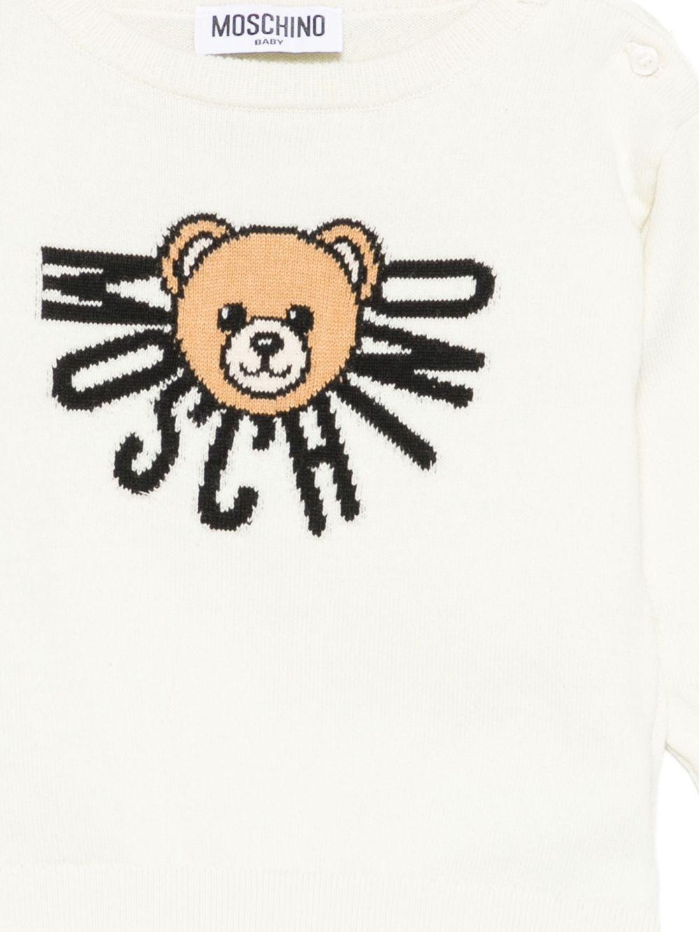 Maglione per neonati Moschino Kids bianco con logo Teddy - Rubino Kids