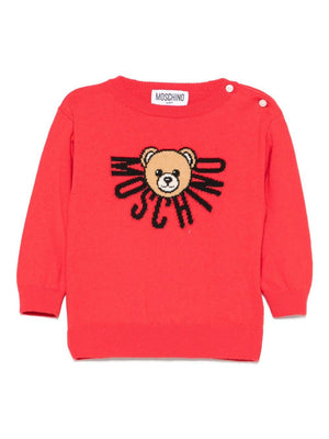 Maglione per neonati Moschino Kids rosso con logo Teddy