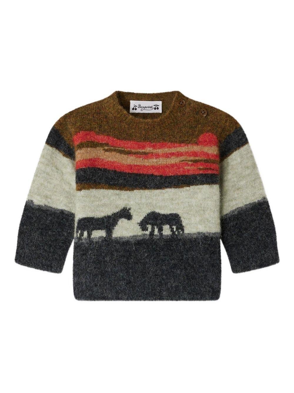 Maglione per neonato Bonpoint multicolor a righe con silhouette animalier - Rubino Kids