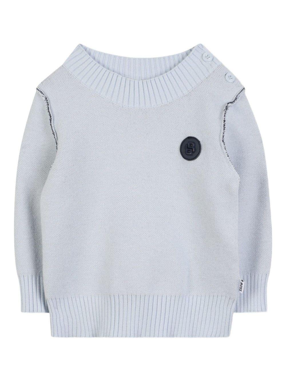 Maglione per neonato Boss Kids azzurro con applicazione con logo - Rubino Kids