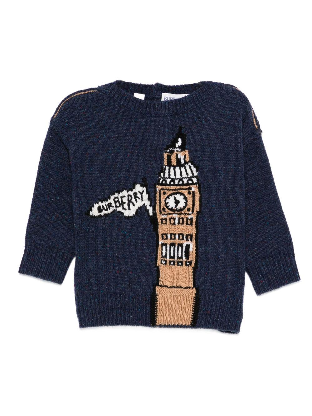 Maglione per neonato Burberry Kids blu con stampa Big Ben - Rubino Kids