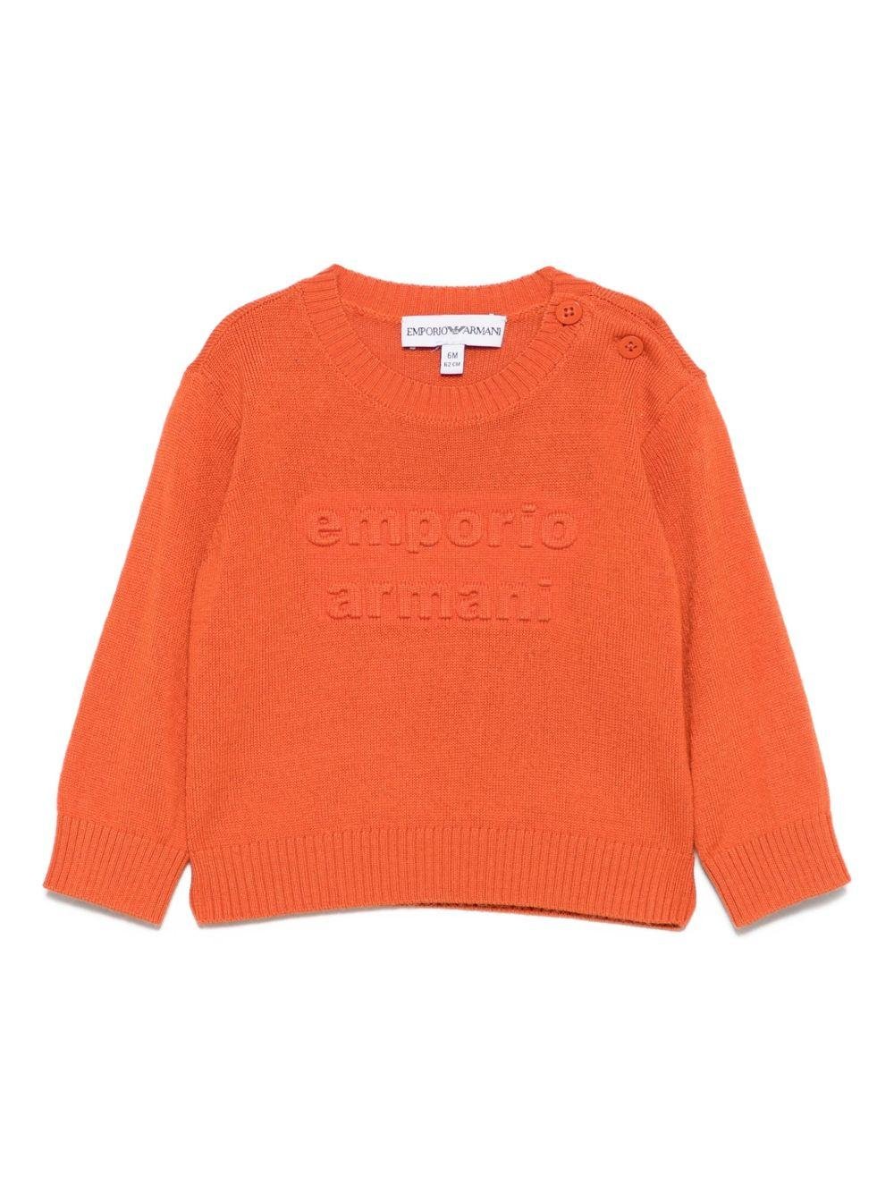 Maglione per neonato Emporio Armani Kids arancione con logo goffrato - Rubino Kids