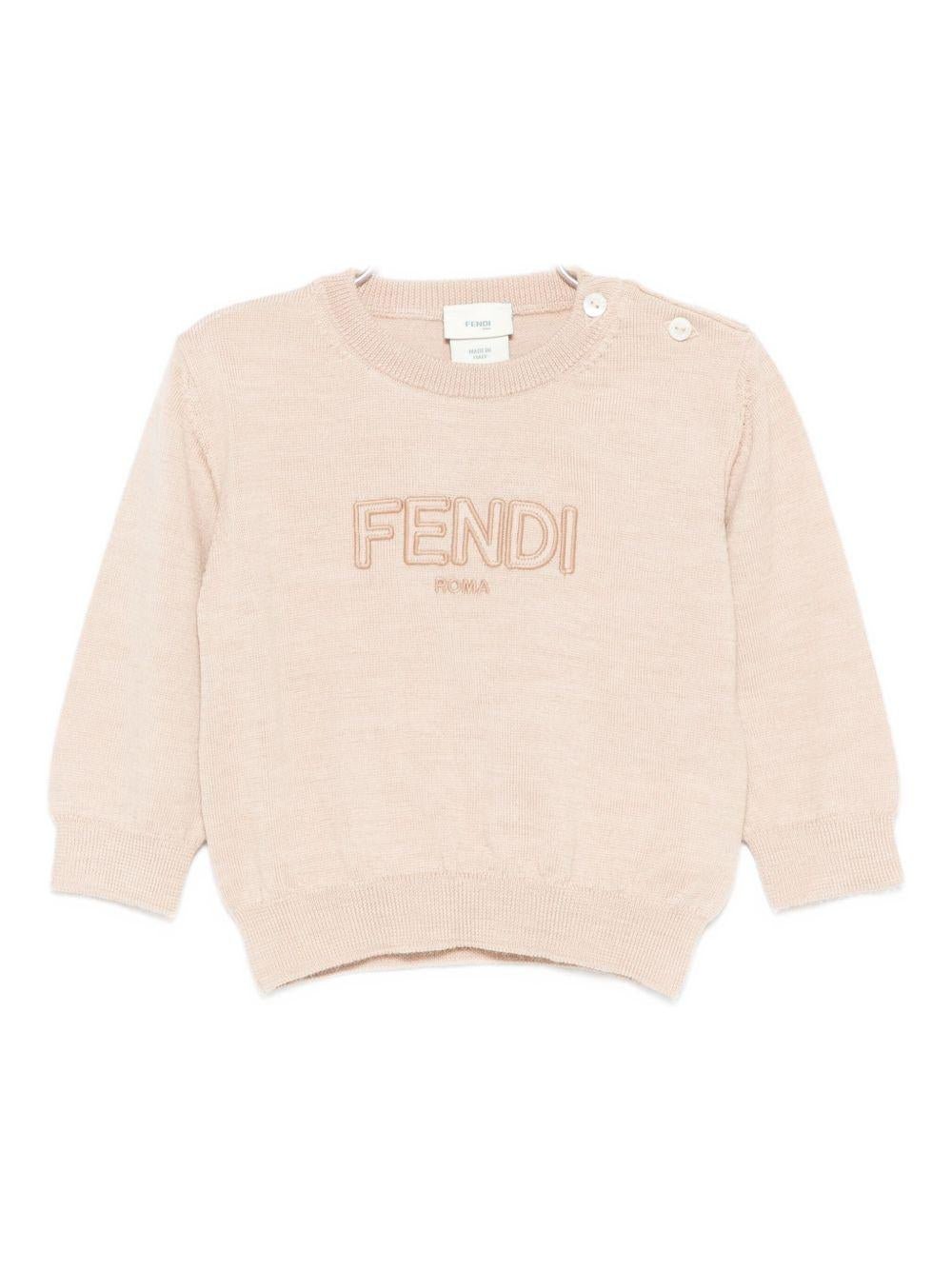 Maglione per neonato Fendi Kids beige con logo ricamato - Rubino Kids